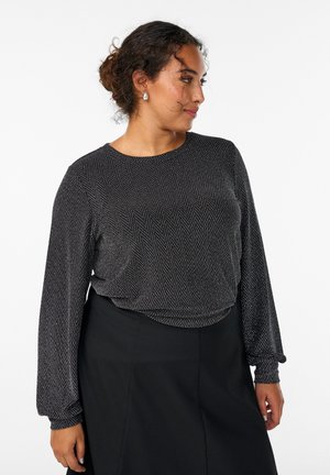 MIT FISCHGRÄTMUSTER UND GLITZERFADEN - Blouse - black w silver l