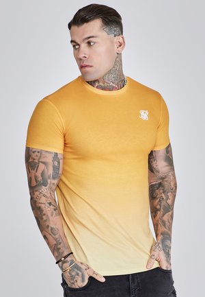Gul gradient kortærmet skjorte med rund udskæring og logo-broderi på brystet, lavet af glat, letvægtsstof.
