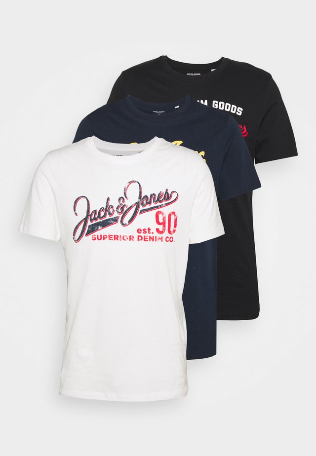 JJELOGO TEE O NECK 3 PACK - T-shirt imprimé - black