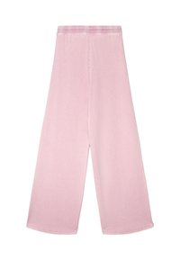 Pantaloni rosa a gamba larga realizzati in tessuto morbido, con elastico in vita e texture liscia, bordi puliti e senza motivi visibili.