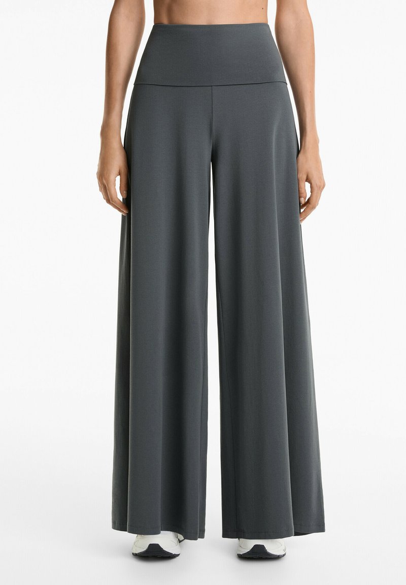 OYSHO FOLDOVER WAIST COTTON BLEND PALAZZO - Pantalon classique - grey