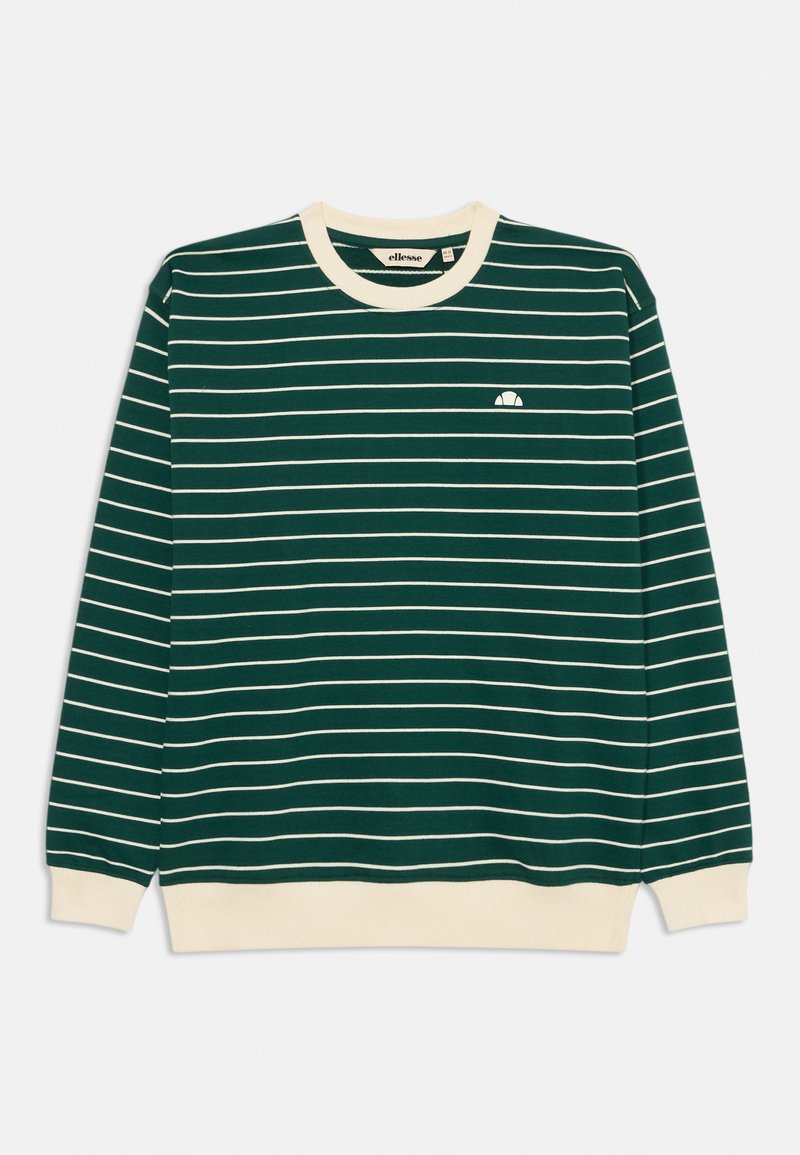 Sweatshirt verde às riscas com detalhes em creme. Apresenta um decote arredondado, punhos e barra canelados. Pequeno logótipo no peito. Material em algodão.