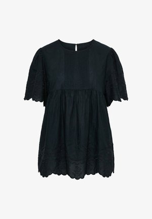 Ulla Popken, FLORAL EMBROIDERED SCALLOPED TRIM BLOUSE - Camicetta - black
