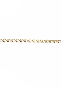 Zlatý retiazkový náramok v tvare srdca s striebornými guľovými akcentmi striedajúcimi sa, ktorý sa vyznačuje jemným dizajnom a lesklým povrchom.