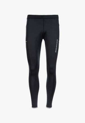 Sorte sportsleggings lavet af strækbart materiale, med en sikker talje, sidelommer og reflekterende detaljer.