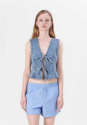 TIE FRONT VEST - Blouse - light blue