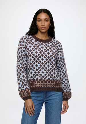 ONLY, ONLCARO LS PATTERN O-NECK CC KNT - Пуловер - coffee bean cashmere/silver mink