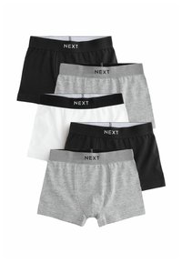 Cinq paires de boxers en noir, gris et blanc, dotés d'une taille élastique avec le logo "NEXT", en coton lisse et à coupe classique.