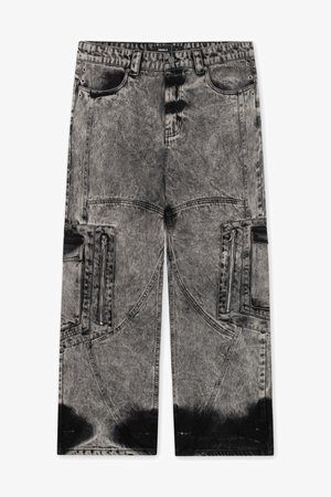 FAVELA, BIG POCKET - Wijde jeans - black acid washed