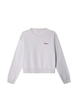 Hellgrauer, taillierter Sweatshirt mit rundem Ausschnitt, gerippten Bündchen und Saum. Mit gesticktem "Pepe Jeans" Logo in Dunkelrot. Weiche Textur.