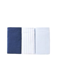 Set med tre par strumpor i marinblått, ljusblått och vitt med blå ränder. Tillverkade i bomull, sömlös design och mjukt material.