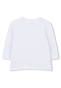 Witte langemouw t-shirt van katoen, met een ronde hals, een gladde textuur, afgeronde zoom en een eenvoudig ontwerp zonder accenten of patronen.
