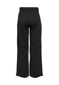 Black wide-leg pants with an elastic waistband, made from smooth fabric, featuring a simple, clean design and no visible hardware or accents.