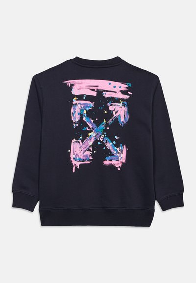 Μαύρο φούτερ με ροζ και μπλε αφηρημένο σχέδιο βελών και πιτσιλιές μπογιάς στην πλάτη, με ριμπ μανσέτες και τελείωμα.