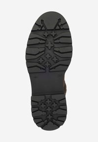 Semelle en caoutchouc noir avec un motif de semelle profonde, comprenant des formes croisées et plus pour une meilleure traction. La mesure "36" est imprimée sur le côté.