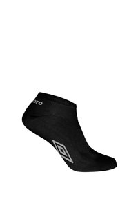 Chaussette noire jusqu'à la cheville avec un bord côtelé, fabriquée en matériau lisse ; présente un logo blanc en forme de diamant sur le côté.