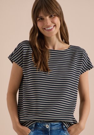 Cecil, T-SHIRT MIT BOAT NECK UND STRUKTUR - T-shirt imprimé - urban dark blue