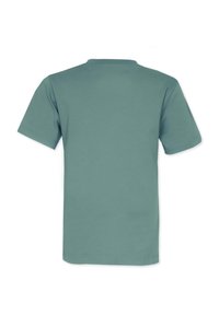 Mint green short-sleeve t-shirt, made of soft cotton fabric, with a classic crew neck and clean, seamless design on the back.