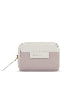 Compact rectangular zippered pouch in beige and light purple fabric with Kapten & Son logo on front patch.