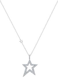 Sølvstjerne pendentiv halskæde med en større stjerne omkranset af små ædelsten. Kæden har en mindre stjerne som accent.