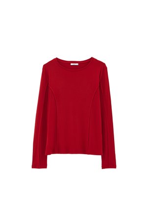 Rode longsleeve shirt van gladde stof, met een ronde halslijn en gebogen zijnaden voor een aangesloten look.
