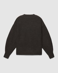 Dunkelgrauer, übergroßer Pullover aus weichem Material. Mit geripptem Rundhalsausschnitt und Bündchen, minimalistischem Design und ohne sichtbare Beschläge.