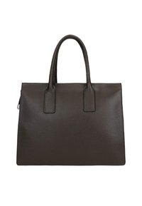 Brązowa skórzana torba tote o fakturowym wykończeniu, z dwoma mocnymi uchwytami i usztywnionym prostokątnym kształtem. Posiada zamek błyskawiczny.