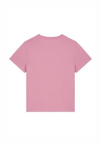 Roze T-shirt met korte mouwen van zachte stof. Beschikt over een ronde halslijn en een effen achterkant zonder patronen of graphics.