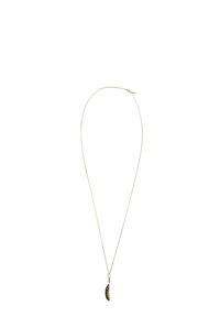 Zlatý řetízek s náhrdelníkem, který m�á zakřivený, skořepinový přívěsek s tmavým texturovaným povrchem. Jednoduchý design, vhodný pro nošení v několika vrstvách nebo jako samostatný kousek.