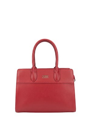 Borsa a mano in pelle rossa con due manici e un piccolo logo metallico con la scritta "Coveri active" al centro davanti.