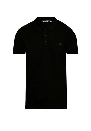 Polo nera a maniche corte con colletto e tre bottoni, con un piccolo logo Elles sul petto sinistro.