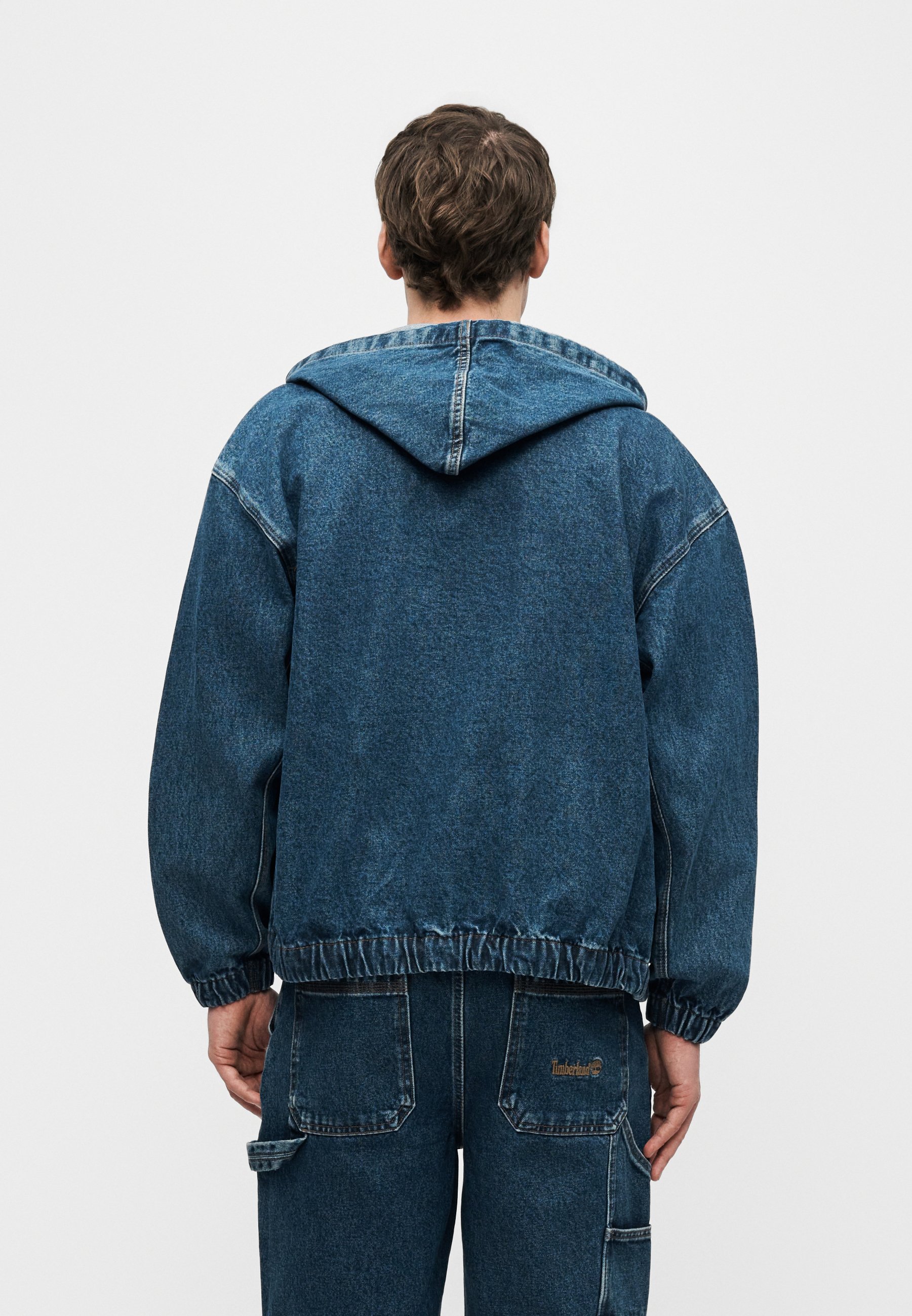Timberland FULL ZIP HOODED BOMBER - Denim jacket - blue wash/blue
