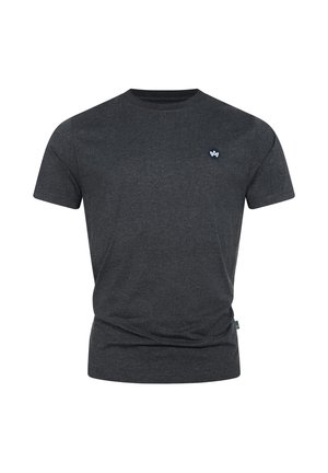 Mørkegrå kortærmet T-shirt lavet af en bomuldsblanding. Har et lille blåt logo på venstre brystområde. Klassisk rund halsudskæring.