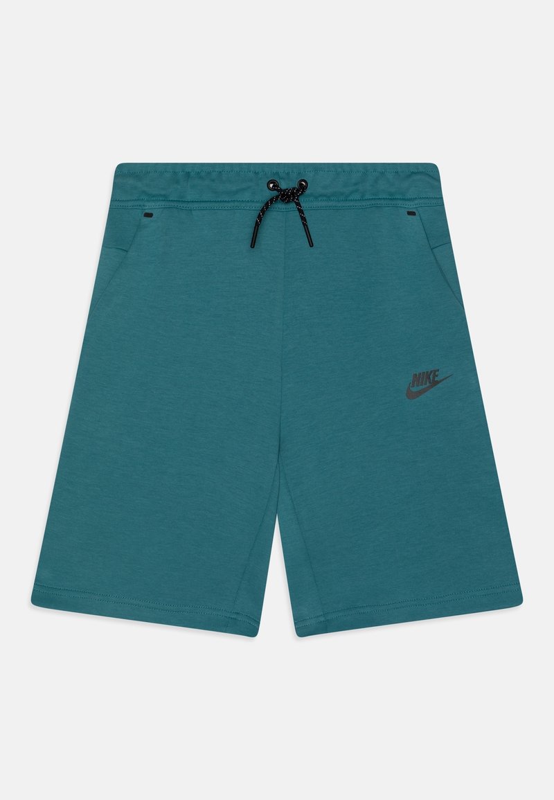 Shorts de sport Nike couleur sarcelle avec cordon de serrage noir, deux poches latérales et logo Nike noir sur la cuisse gauche.