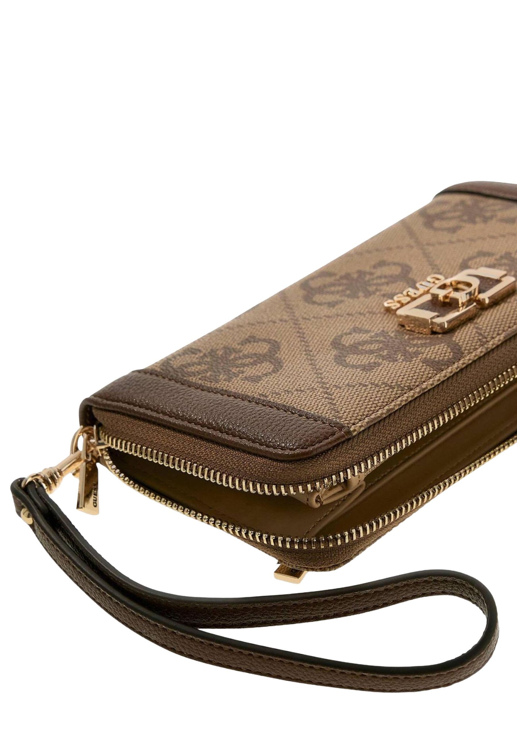 GUESS Karnilla Logo Large Zip Around Wallet Geldbörse Damen - Latte Logo/Brown Hellbraun Mit Abnehmbarer Handschlaufe