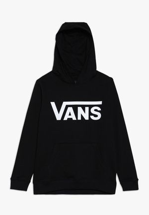 Sort hættetrøje med stor hvid "VANS"-logo på brystet og en forlommekangaroo.