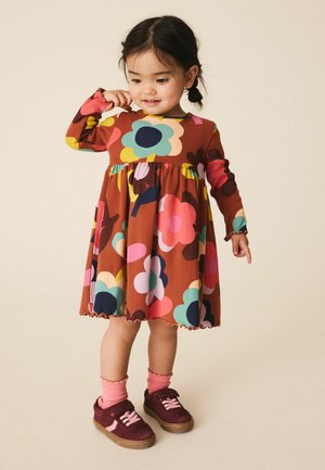 Next, LONG SLEEVE RIBBED DRESS - Strikkjoler - brown flowers