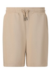 Beige bomullsmix shorts med elastiskt midjeband, justerbar dragsko och dubbel- sömmad fåll. Slät textur, avslappnad passform.