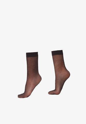 Schwarze transparente Knöchelsocken mit einem festen schwarzen Bündchen, halbtransparentem Material und einer glatten Textur, entworfen für eine eng anliegende Passform und Komfort.