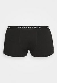 Fekete boxeralsó, puha anyagból készült. Fehér "URBAN CLASSICS" logó található az elasztikus derékrészen. Egyszerű dizájn, minta nélkül.