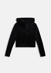 Μαύρο κοντό φούτερ με μαλακή υφή, διαθέτει κουκούλα και μακριά μανίκια. Λογότυπο "Juicy" με στρας στην πλάτη.