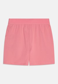 Rosa shorts med elastisk midje, to sidelommer, glatt tekstur og lett stoff. Ingen mønstre eller ekstra detaljer.