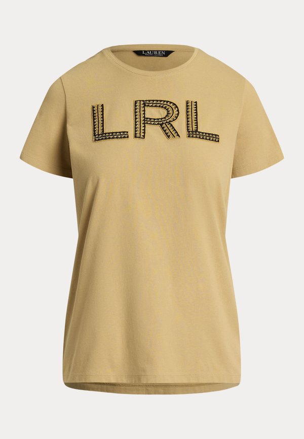 Beaded Logo Cotton Jersey Tee - Print T-shirt - birch tan2
