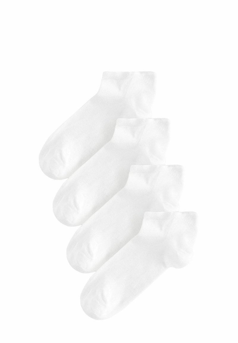 Calzini bianchi alla caviglia in confezione da quattro. Realizzati in materiale morbido ed elastico con una texture liscia e senza fantasie. Design semplice con polsini ribattuti.