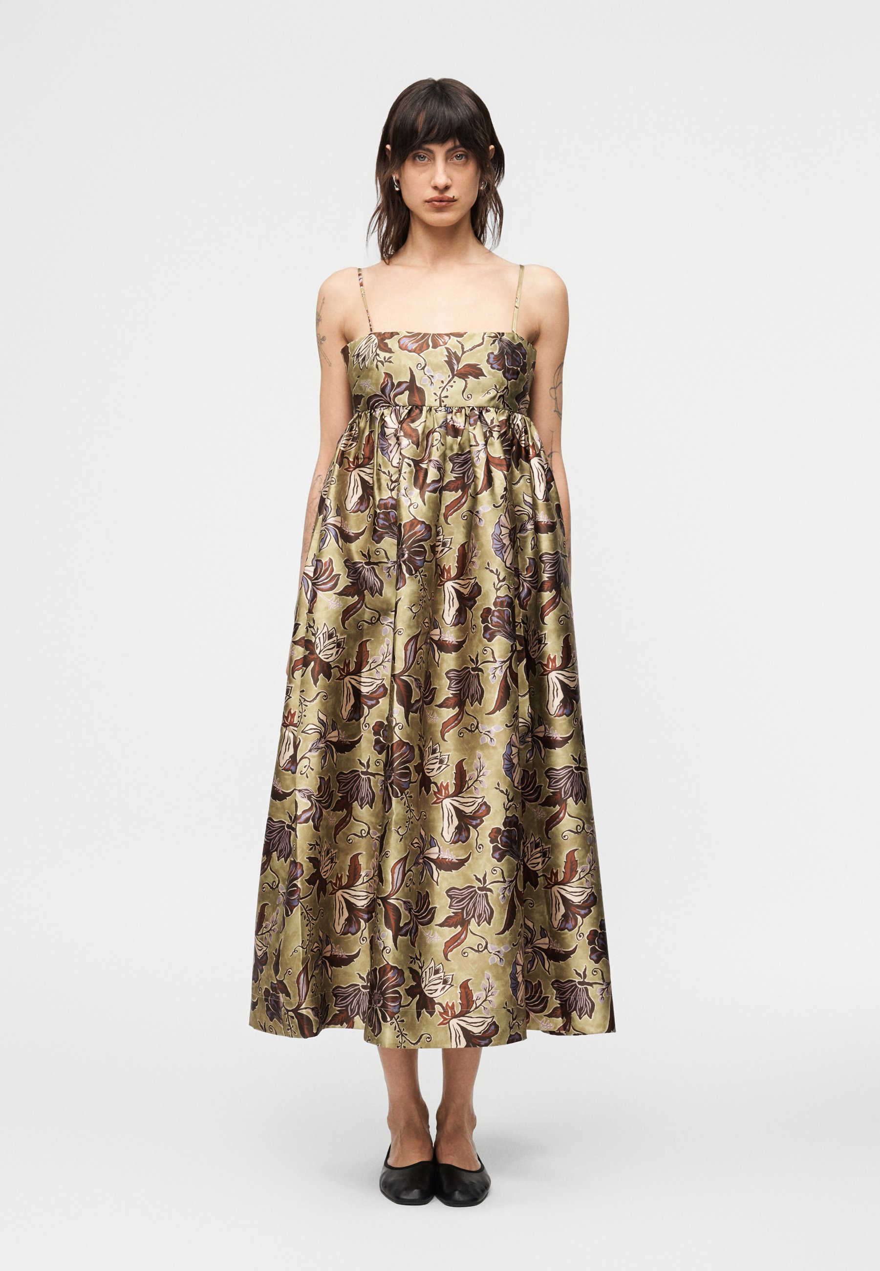 knee length dresses for ladies Alémais Orange Blossom Spliced Midi Dress in Multi main image 0