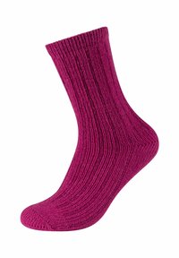 Fuchsia rillede sok med en strækbar manchet og forstærket hæl. Blød tekstur med en glat finish og en klassisk sokform.