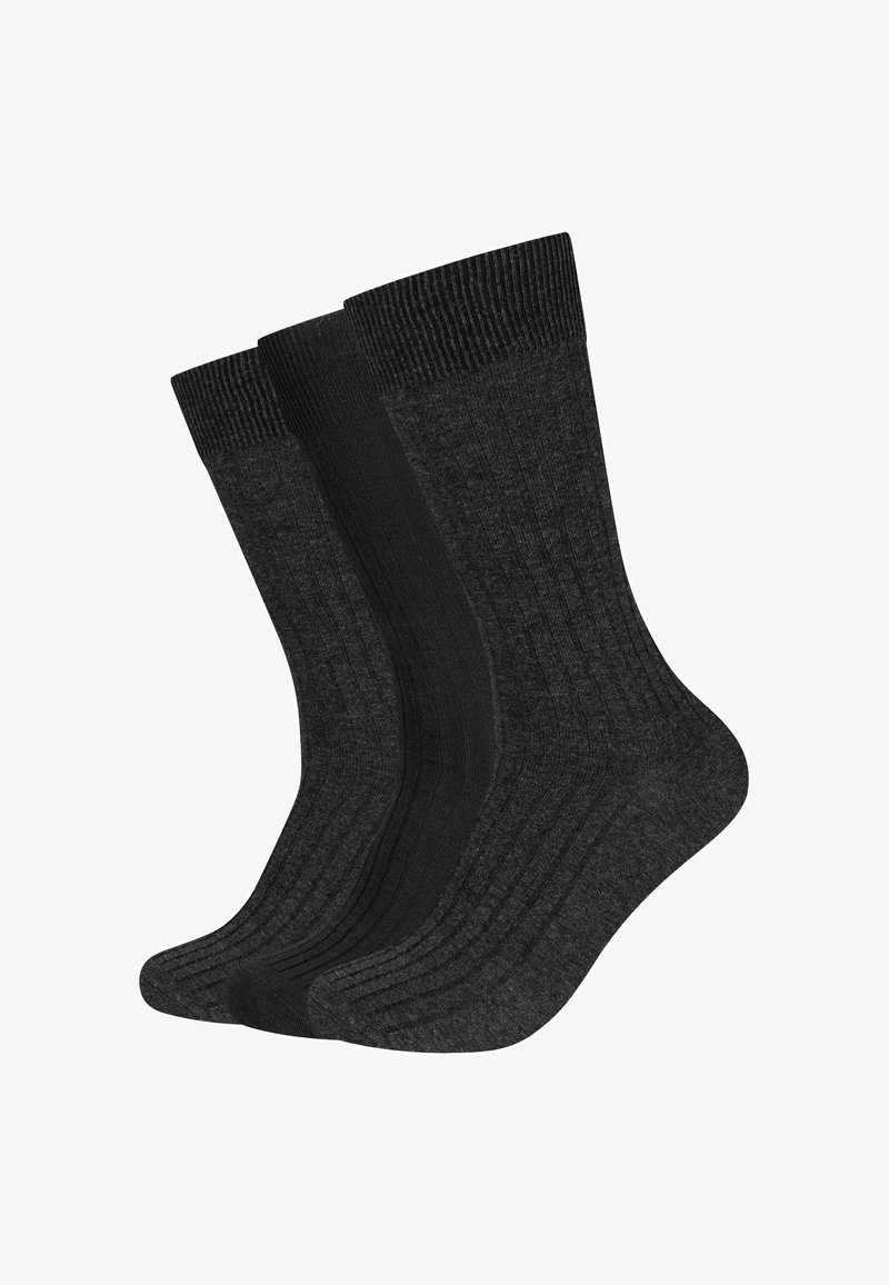 Tre paia di calzini grigio scuro con polsini a coste, caratterizzati da un design a maglia testurizzata e punte rinforzate per una maggiore durata.