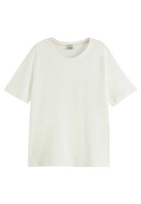 T-shirt bianca corta a maniche con scollatura rotonda, realizzata in un tessuto morbido, esposta su uno sfondo bianco.