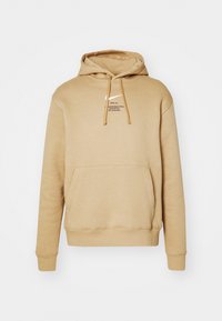 Hřejivá mikina s kapucí v khaki směsi bavlny, s přední kapsou typu klokan a nastavitelnou šňůrkou na kapuci, s malým tištěným logem.