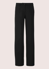 Pantalon noir à jambes droites avec fermeture bouton et zip, passants pour ceinture et poches latérales, présenté sur un fond neutre.